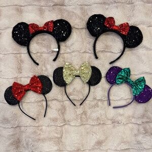 Sparkling Mouse Ears Headband Set - Black, Red, Gold, Purple, Green